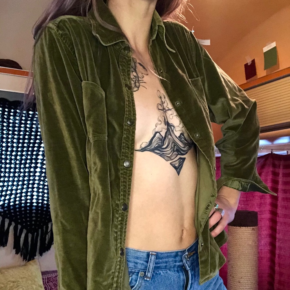 Green Velvet Button Up